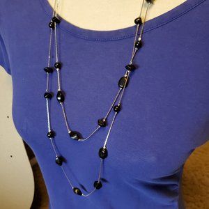 Garage 60" Long Silver Tone Black Beaded Necklace Layered Style Fashion Design